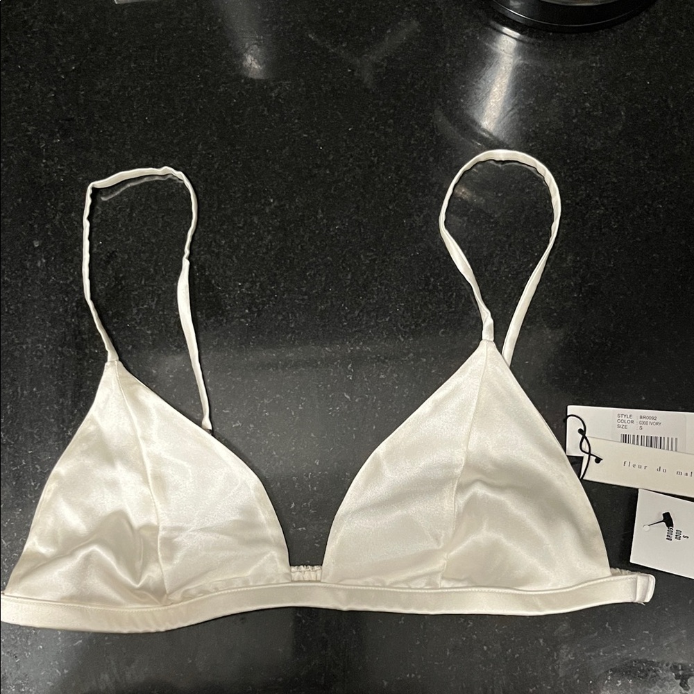 Fleur du Mal Ivory Satin Bralette